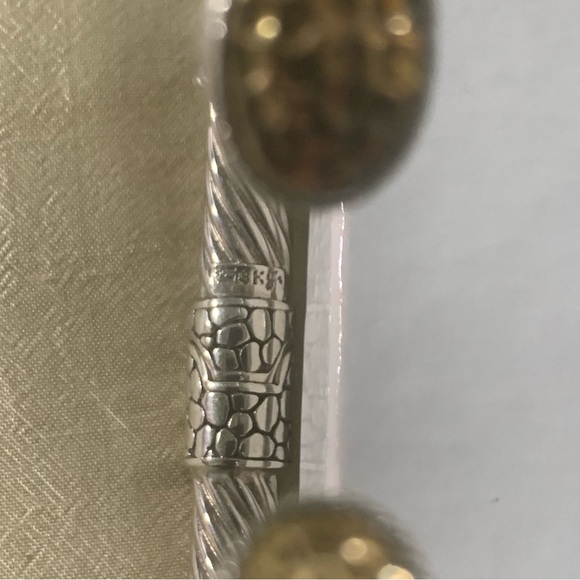 Samuel B. Sterling Silver Cable & 18K Hammered Gold Bangle Bracelet - Picture 3 of 9